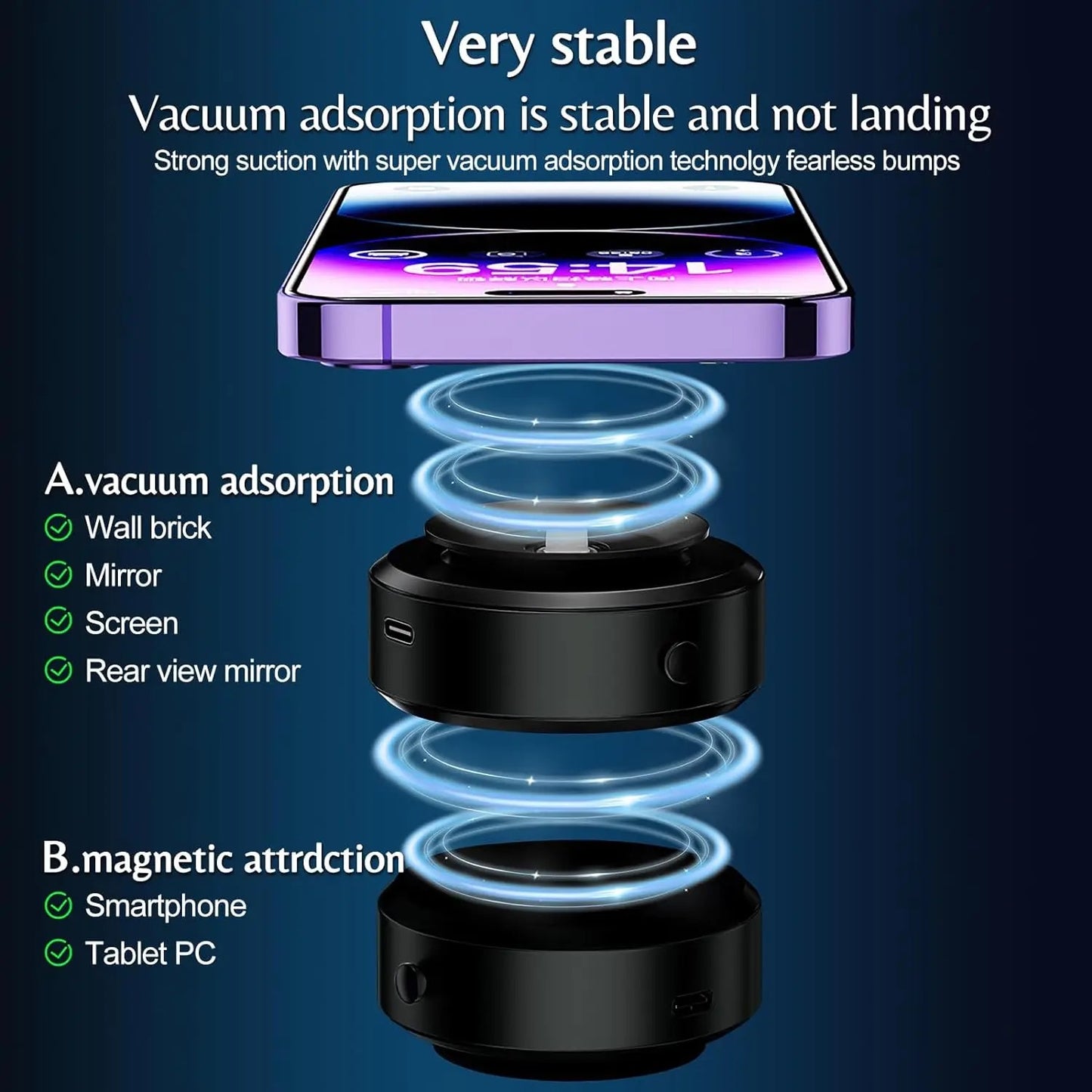 Vacuum suction car&phone holder