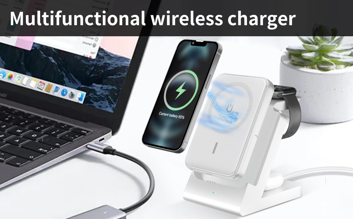 3 IN 1 15W Power Bank Magnetic charger for iphone Android, Watch earphone wireless