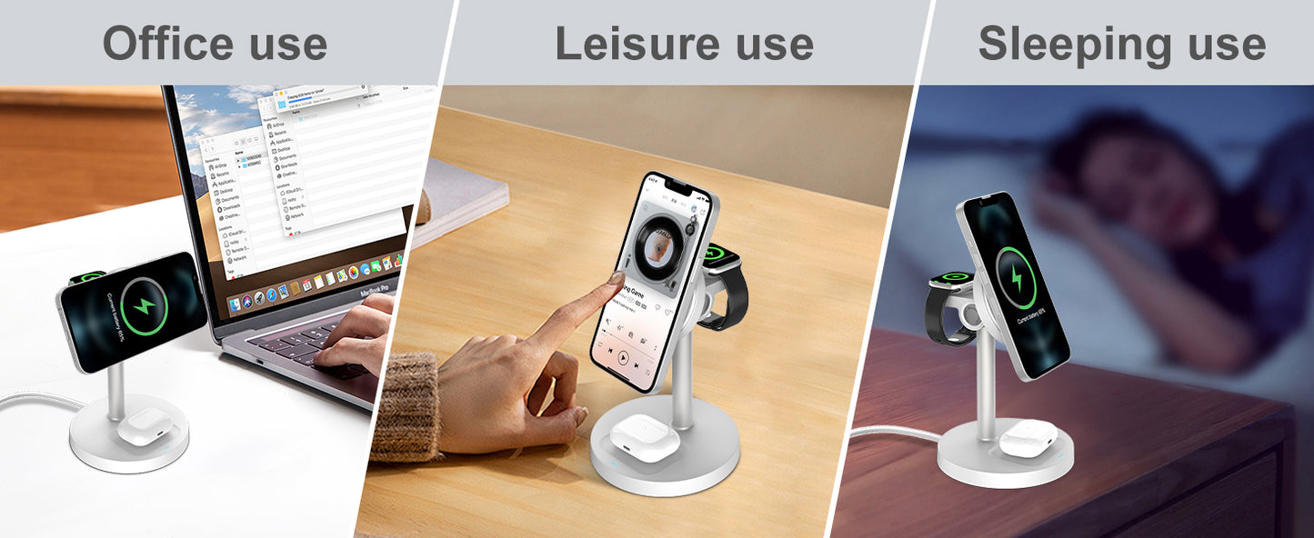 3-1 Magnetic wireless Charger station for iphone,i watch and earpods